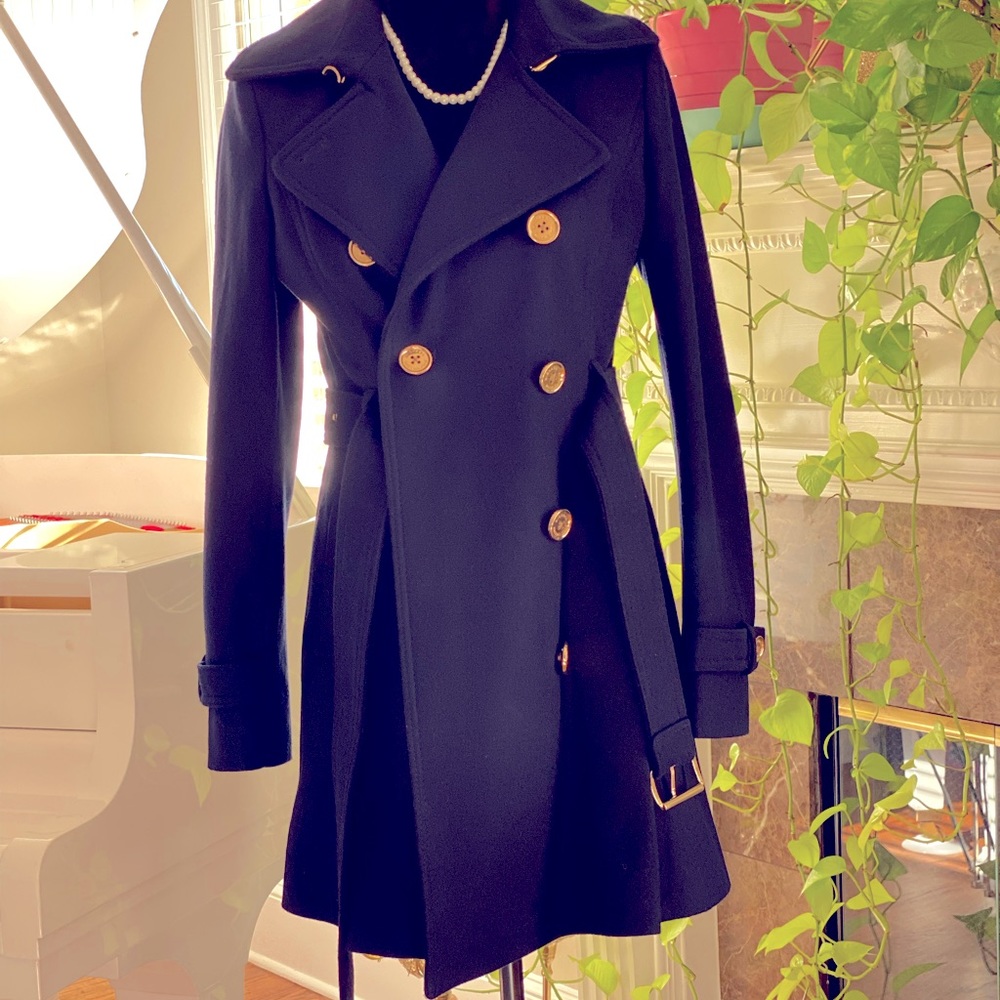 MICHAEL Michael Kors Navy Pea Coat with Gold Buttons